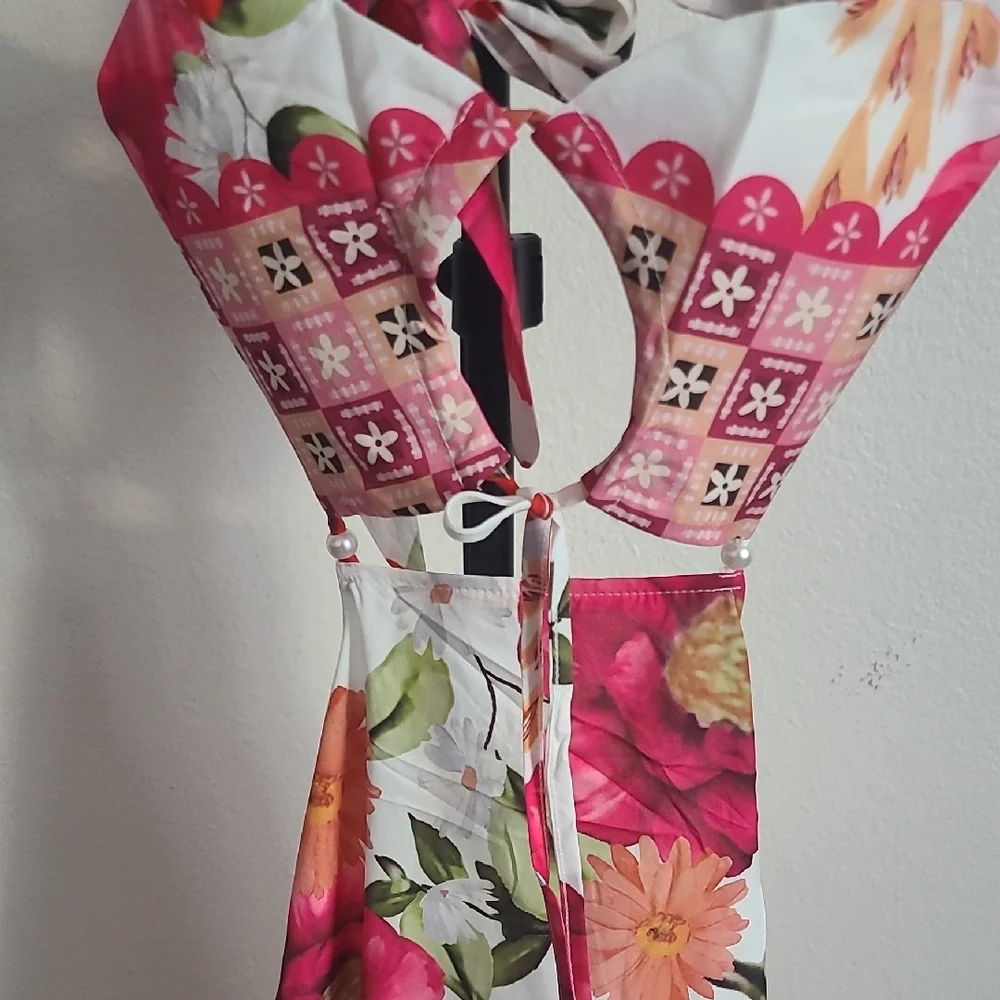 Women's Small Strappy White Floral Maxi Dress With Tie Back Strap - Picture 6 of 6